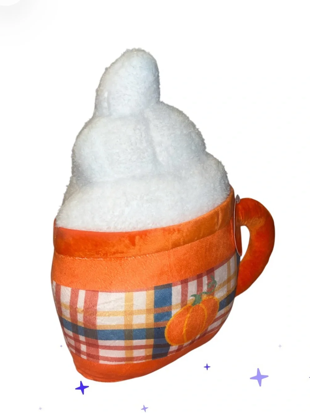 Plush Pumpkin Spice Mug Decorative Pillow - White & Orange